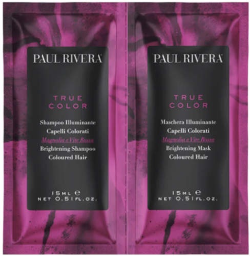 ZESTAW PAUL RIVERA TRUE COLOR SZAMPON+MASKA 2X15ML do włosów farbowanych rozświetlający